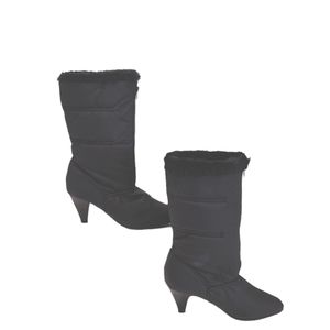 Woodbridge women fuzzy heeled zip up puff calf black winter boots shoes size 8